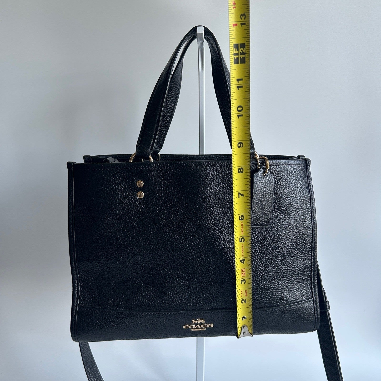 Coach Dempsey Carryall Black Pebbled Leather Shoulder Bag Excellent
