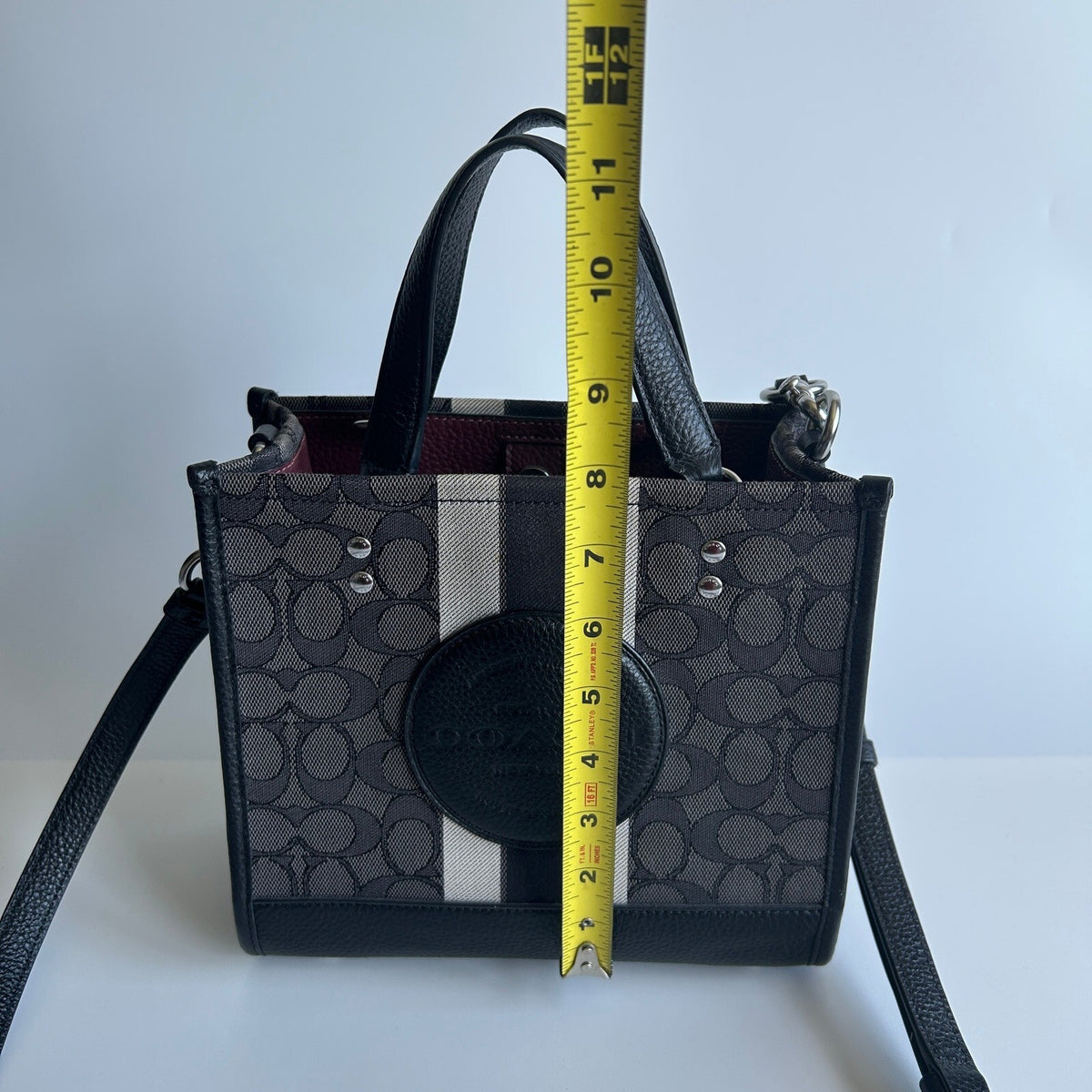 Coach Dempsey Tote 22 Black Signature Jacquard Stripe Bag C8417