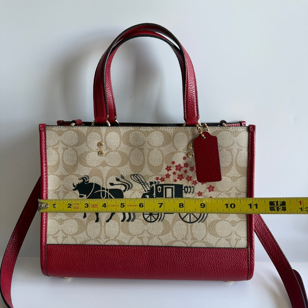 Coach Dempsey Carryall Khaki Red Signature Canvas Tote C2181 Lunar New Year Ox