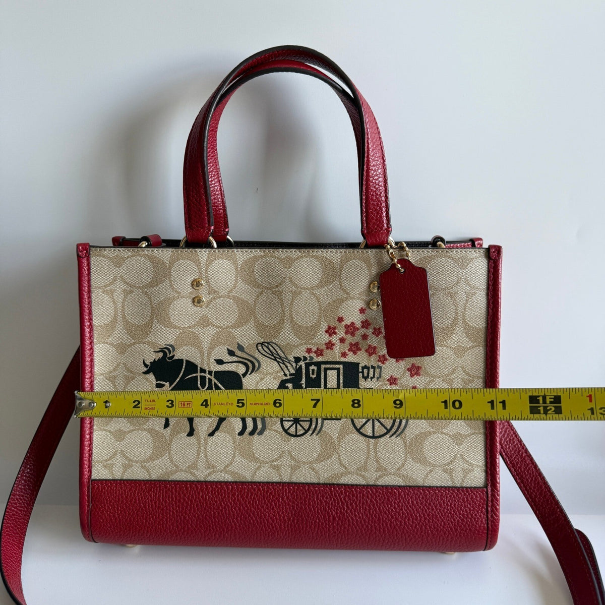 Coach Dempsey Carryall Khaki Red Signature Canvas Tote C2181 Lunar New Year Ox