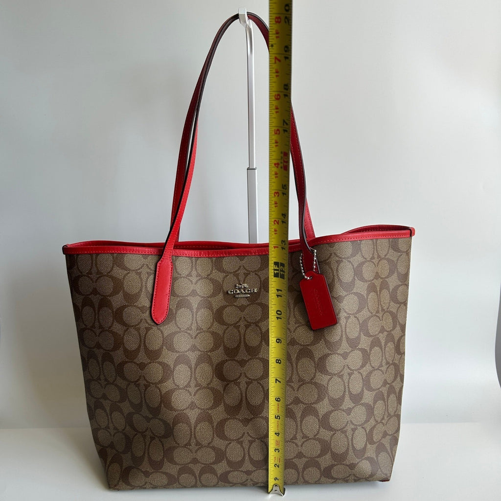 Coach City Tote Miami Red Khaki Brown Signature Canvas 5696