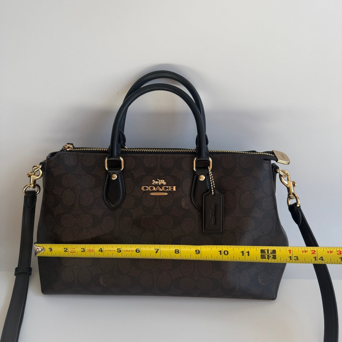Coach Georgia Satchel Walnut Black Signature Canvas Bag CW422