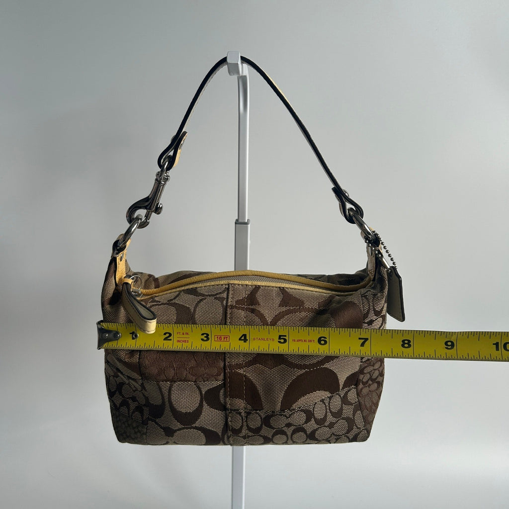 Coach Signature Patchwork Brown Canvas Demi Baguette 40914