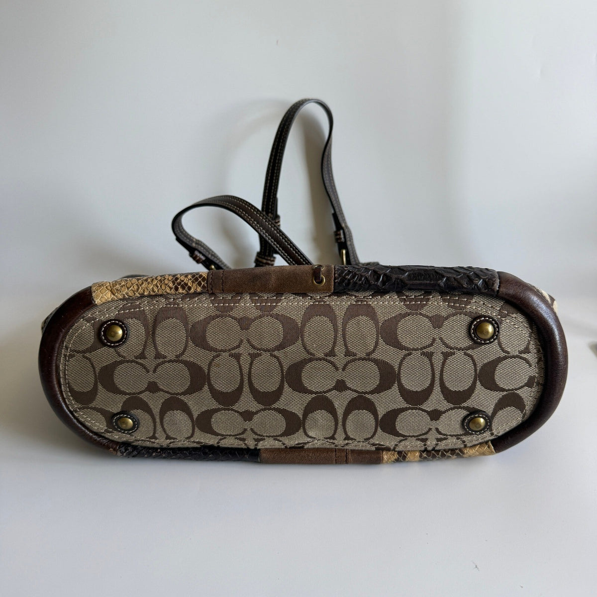 Coach Vintage Patchwork Brown Multi Canvas Suede Tote Bag 11495