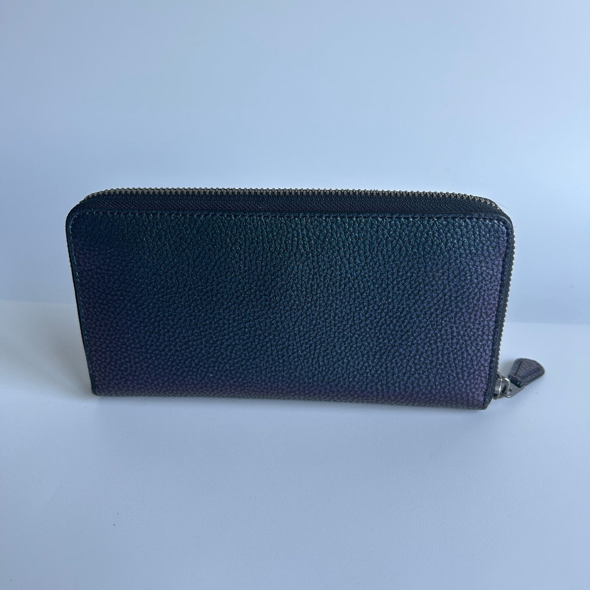 Coach Accordion Zip Around Metallic Green Crossgrain Leather Wallet F54007