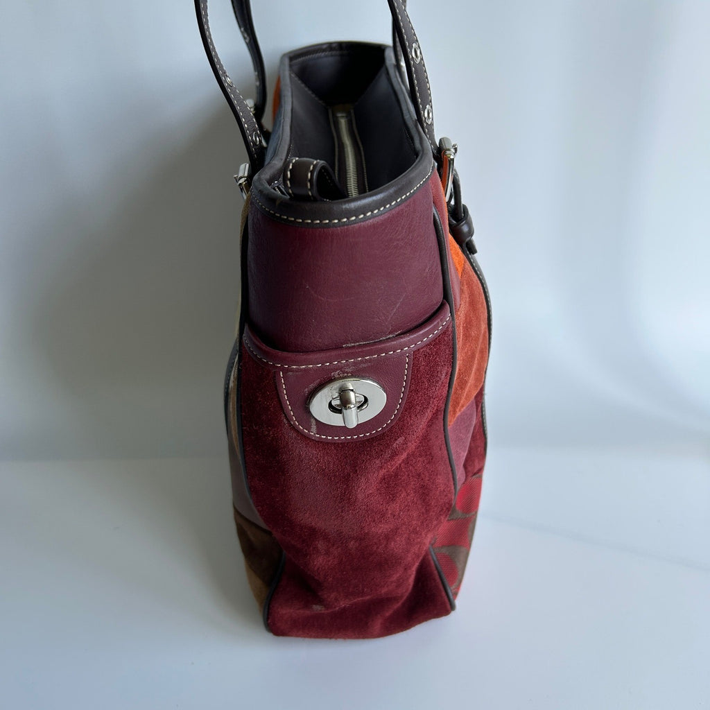 Coach Vintage Signature Patchwork Gallery Tote Multi Suede Leather F11408