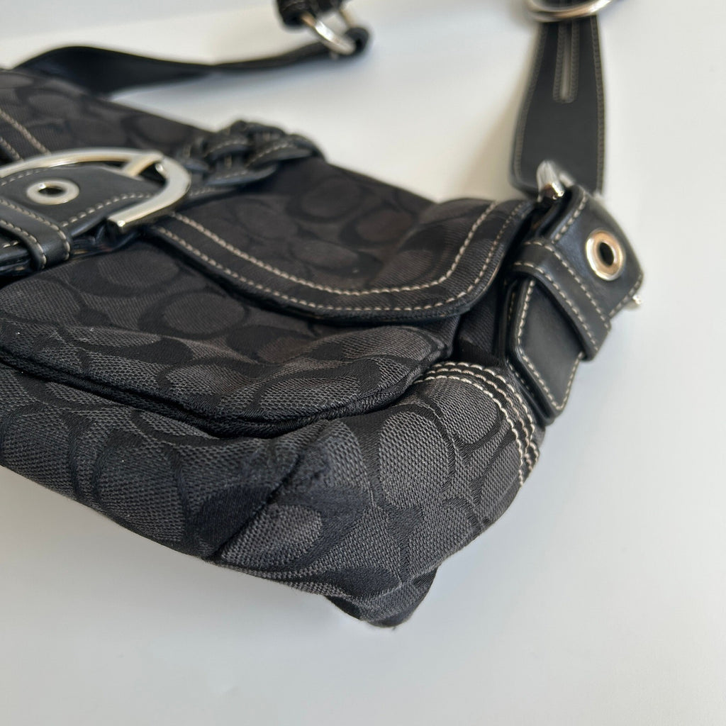 Coach Soho Signature Flap Black Canvas Leather Shoulder Bag 6314