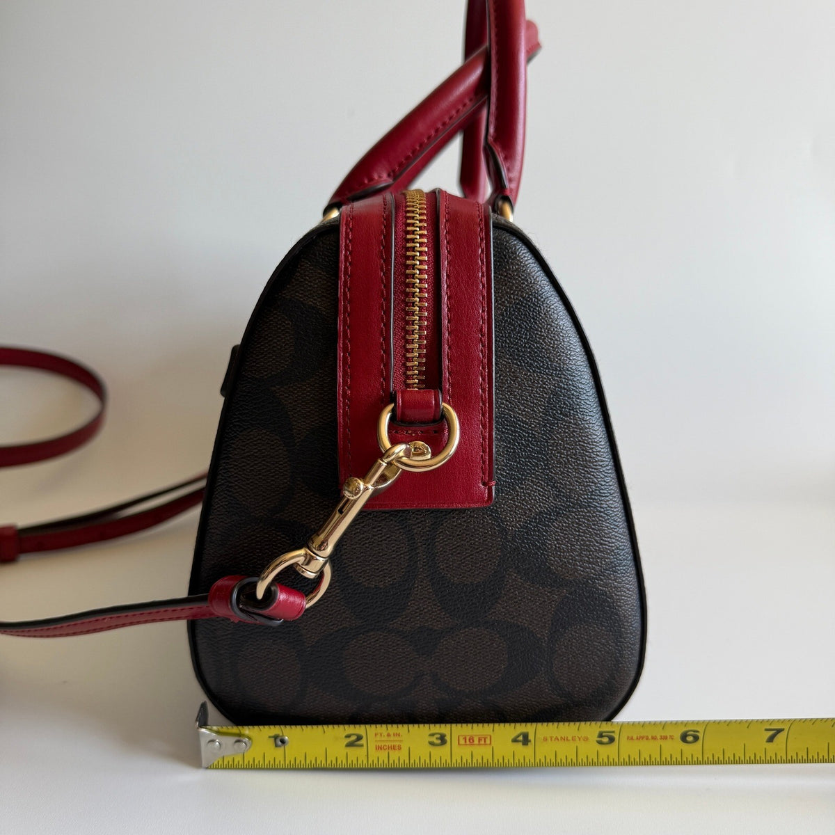 Coach Rowan Satchel Brown True Red Signature Canvas Bag F83607