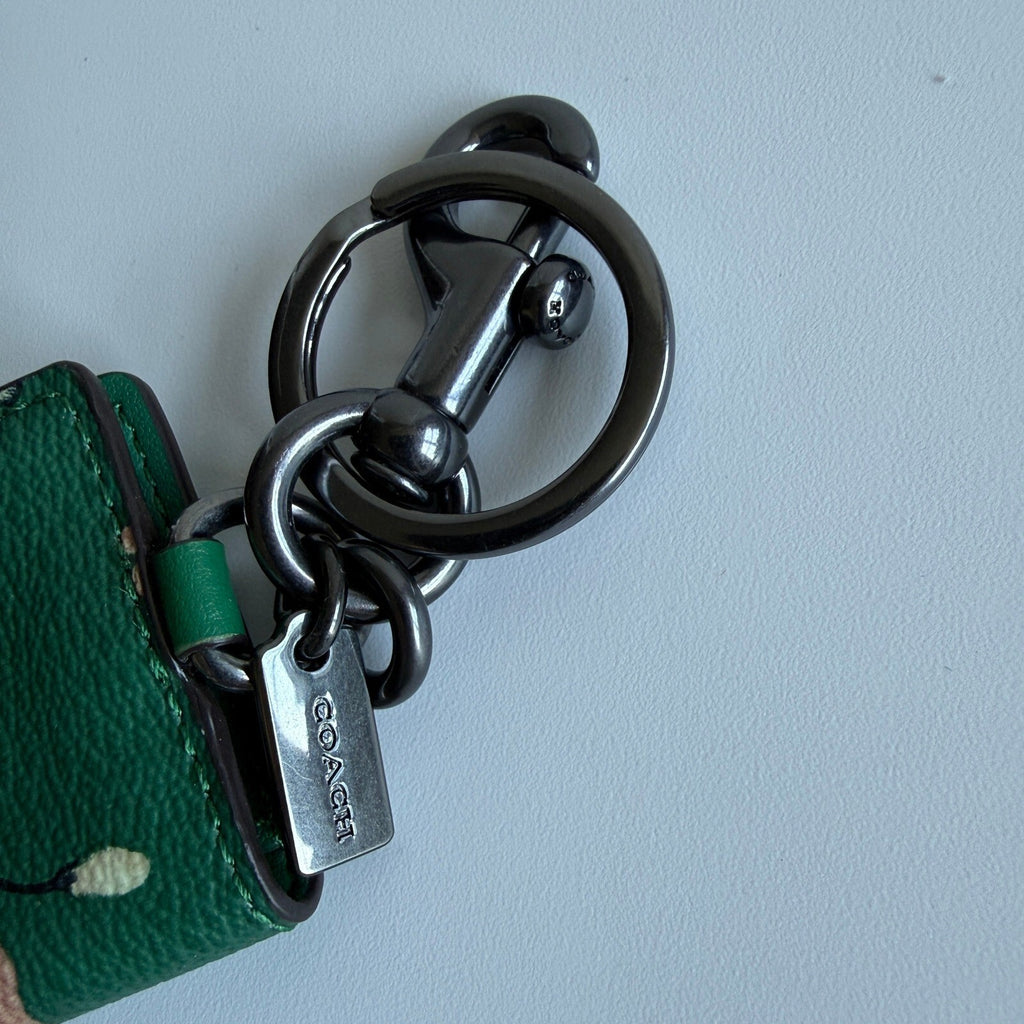 Coach Mystical Floral Green Leather Picture Frame Charm Key Ring Fob C8234