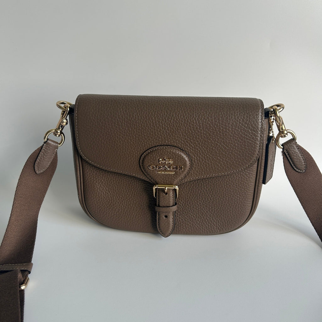 Coach Amelia Saddle Bag Dark Stone Pebbled Leather Crossbody CP107