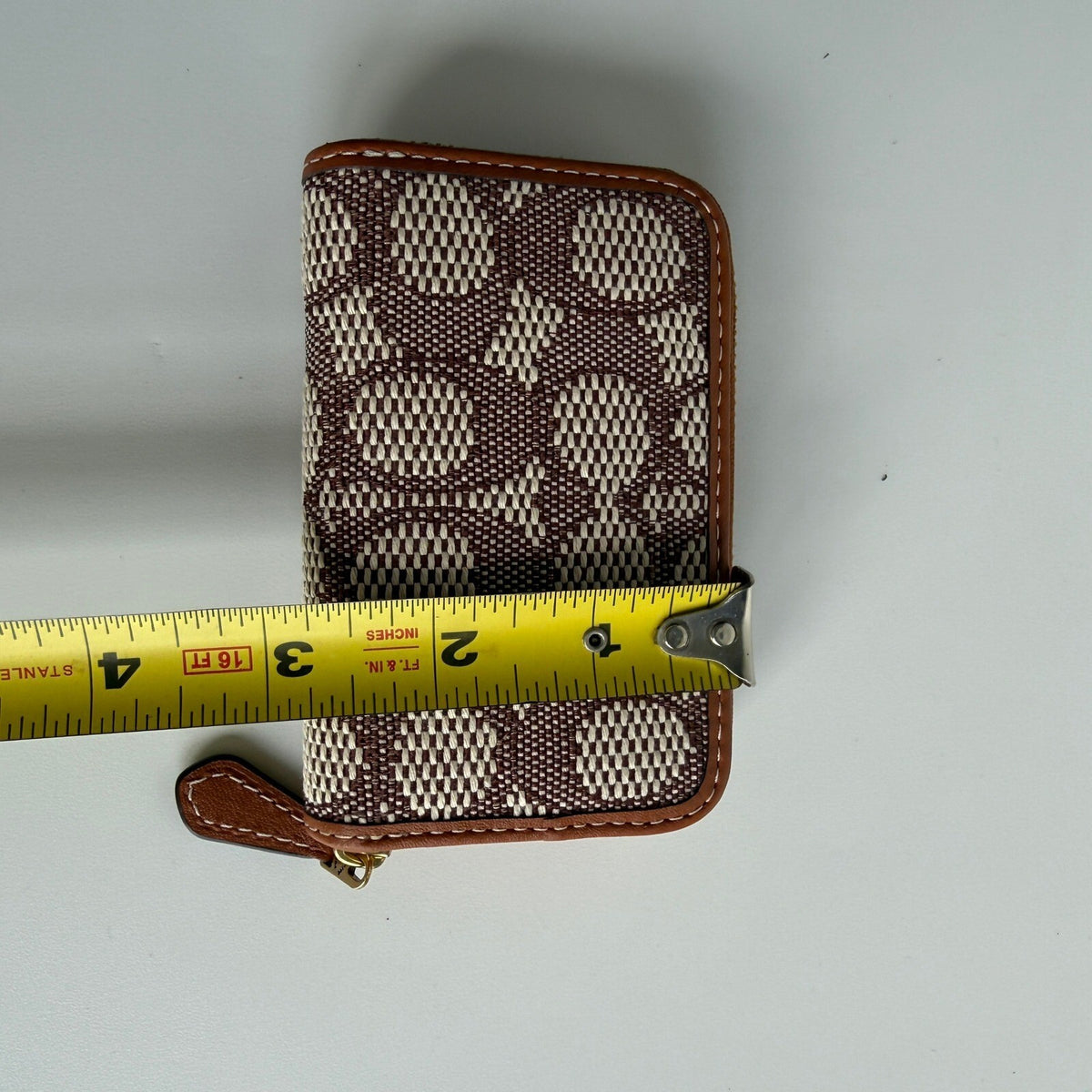 Coach Small Zip Around Wallet Cocoa Burnished Amber Jacquard Leather CAH14