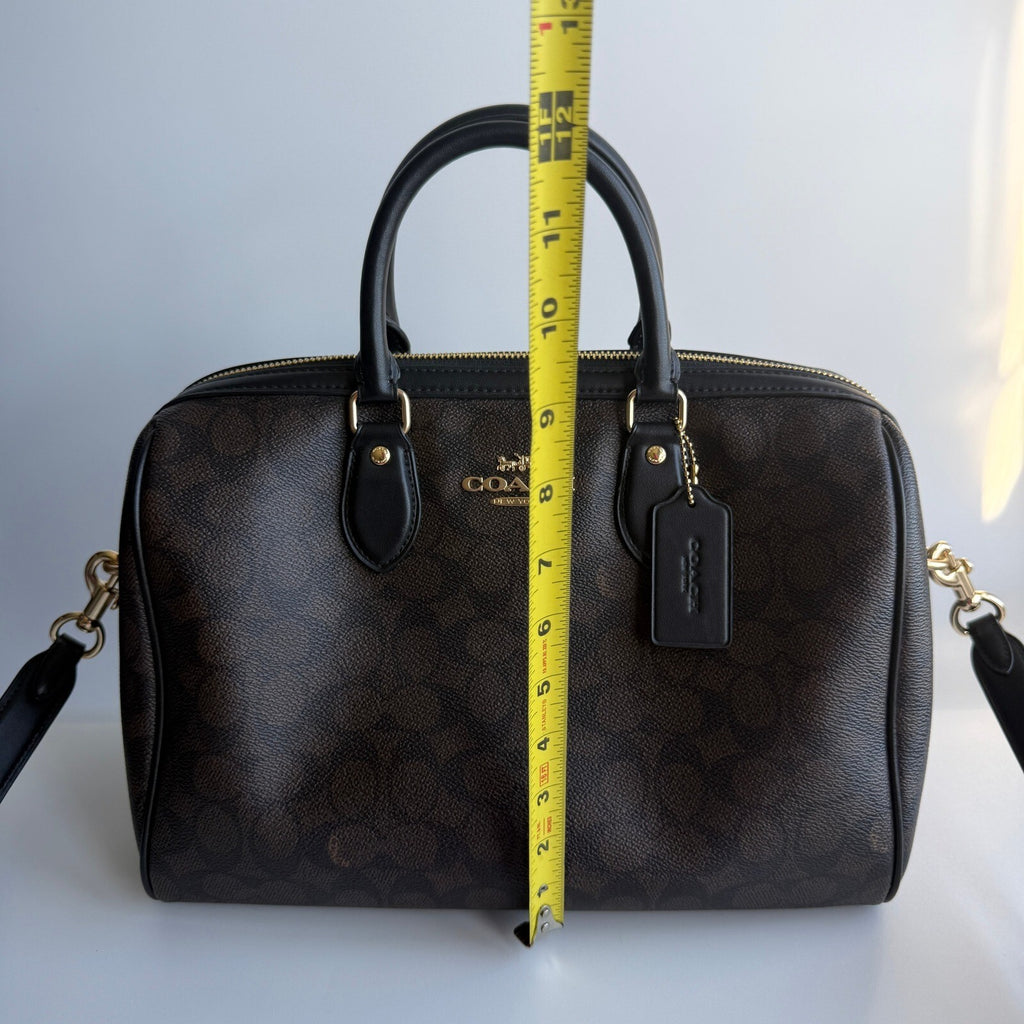 Coach Large Rowan Satchel Walnut Black Signature Canvas CV959