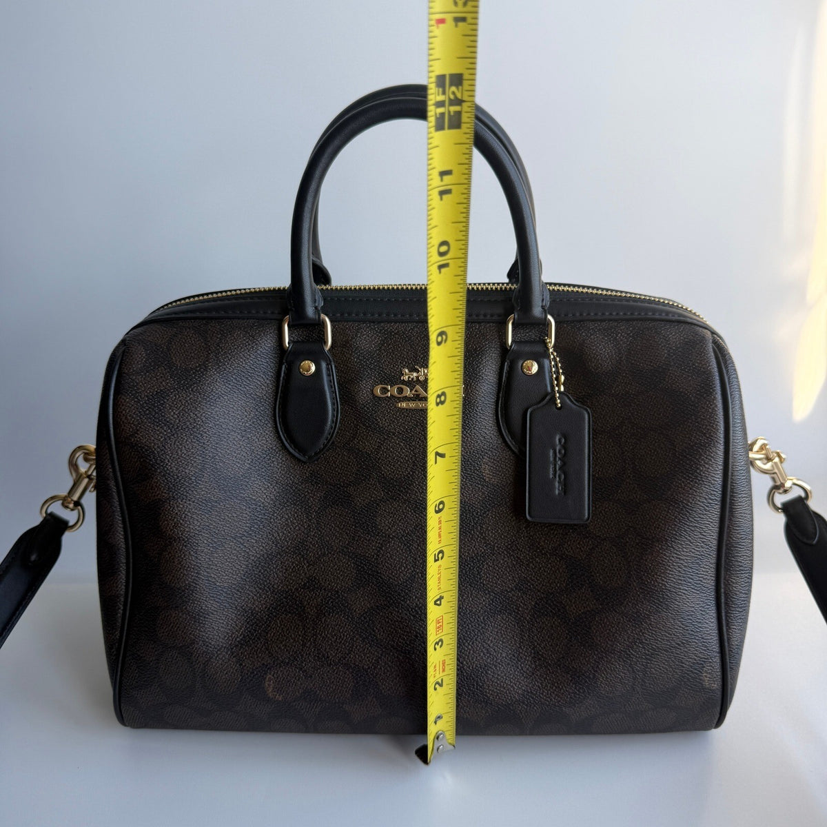Coach Large Rowan Satchel Walnut Black Signature Canvas CV959