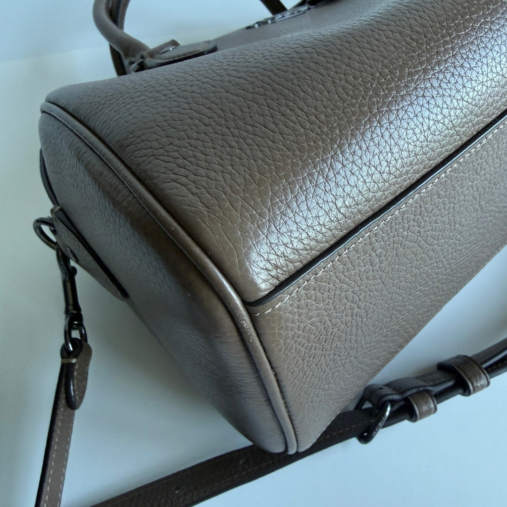Coach Rowan Satchel Dark Stone Pebbled Leather Bag CV960