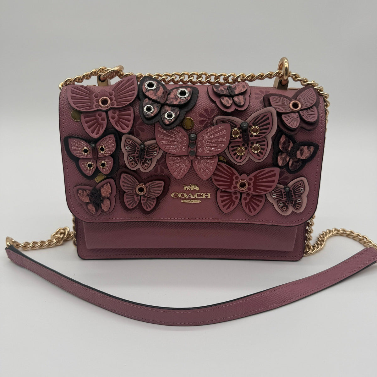 Coach Klare Crossbody Mauve Pink Butterfly Applique Leather 1425 Shoulder Bag