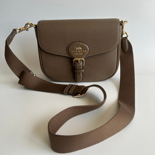 Coach Amelia Saddle Dark Stone Pebble Leather Crossbody Bag CP107