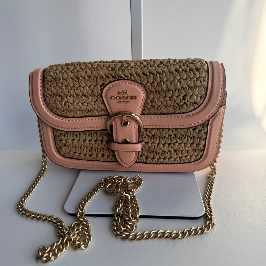 Coach Kleo Crossbody Natural Faded Blush Straw Leather C9925 Bag