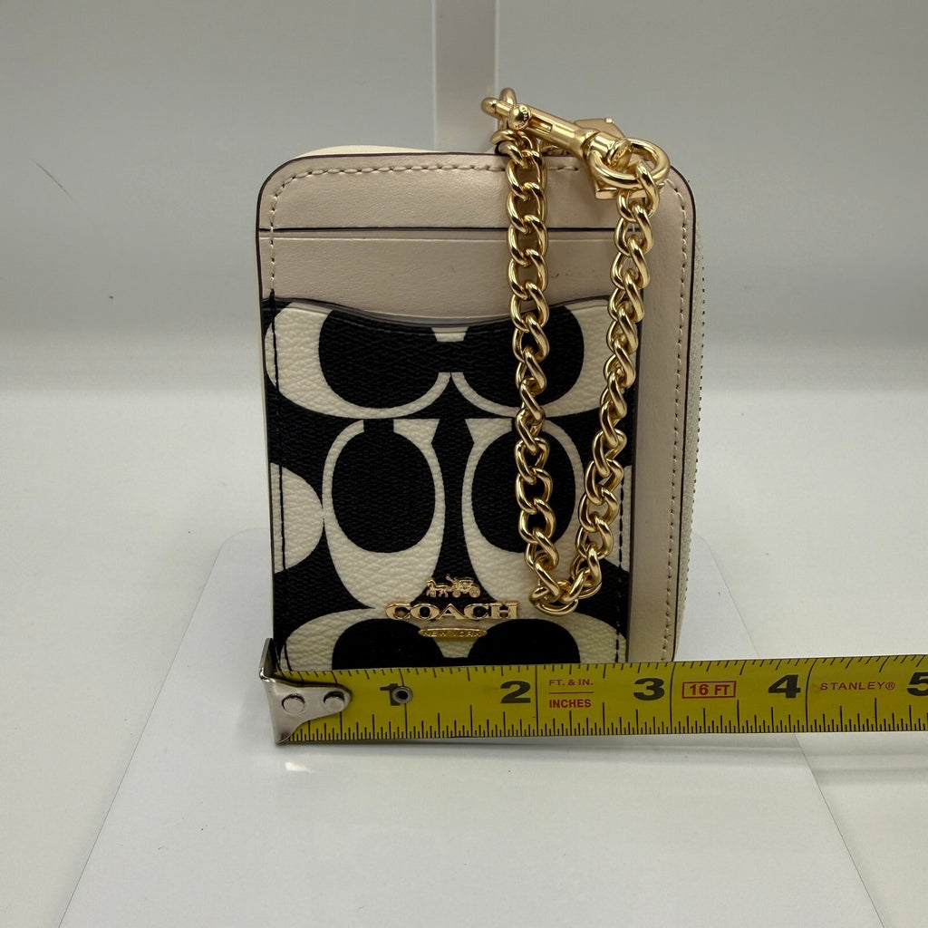 Coach Zip Card Case Black White Signature Canvas Leather Wallet CP468