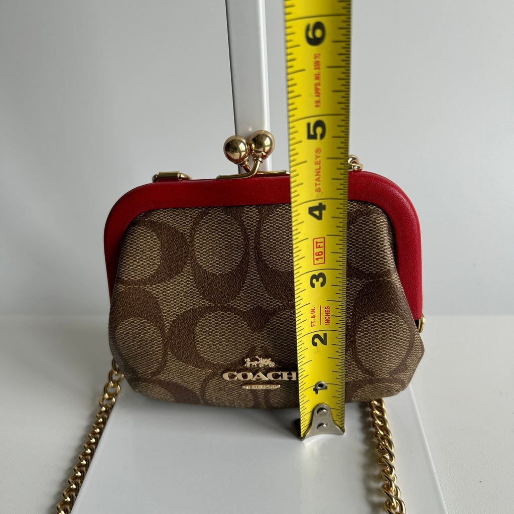 Coach Nora Kisslock Card Case Red Signature Canvas Crossbody Wallet CH520