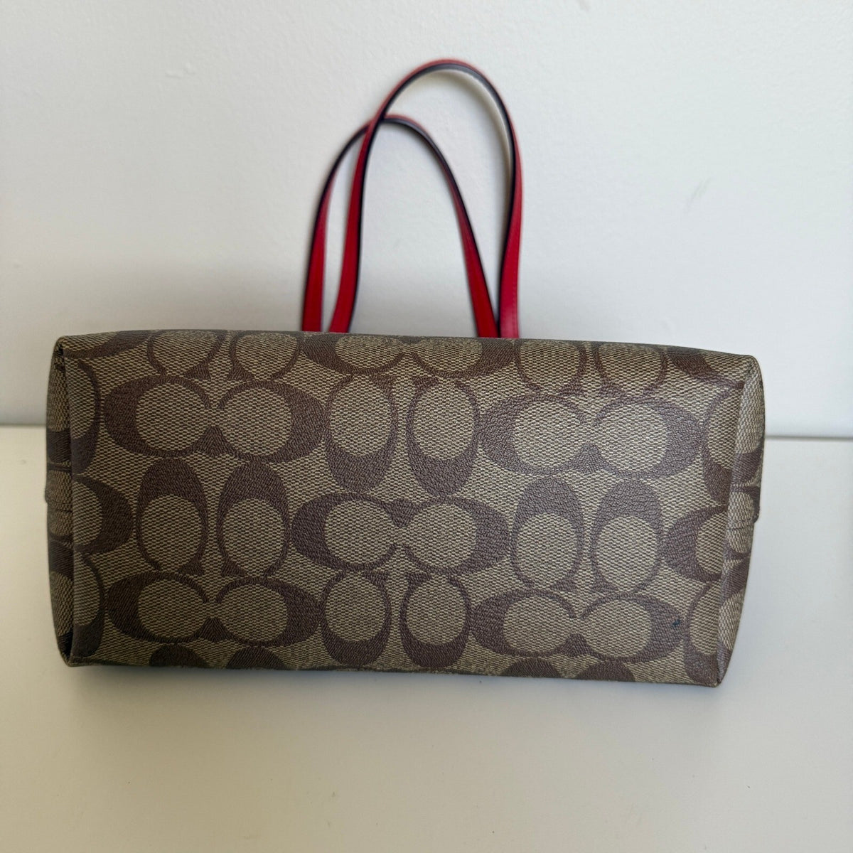 Coach City Tote Khaki Miami Red Signature Canvas Bag 5696