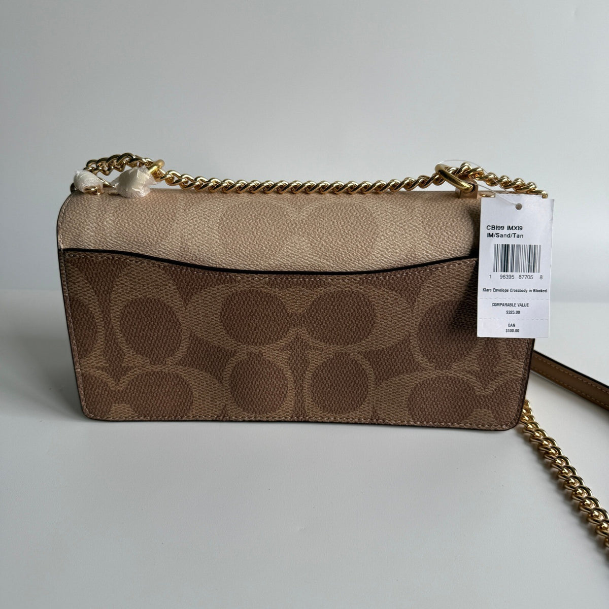 Coach Klare Envelope Crossbody Sand Tan Blocked Signature Canvas Bag CBI99