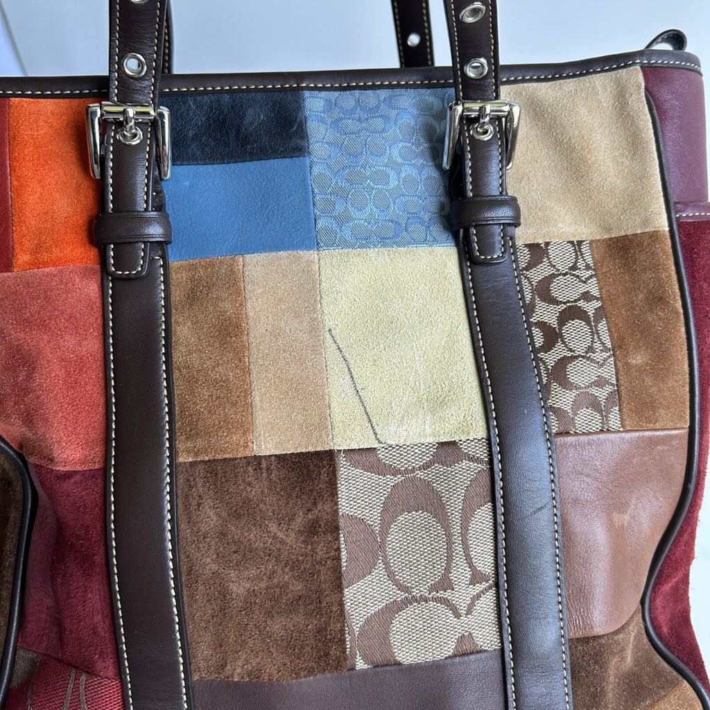 Coach Vintage Signature Patchwork Gallery Tote Multi Suede Leather F11408