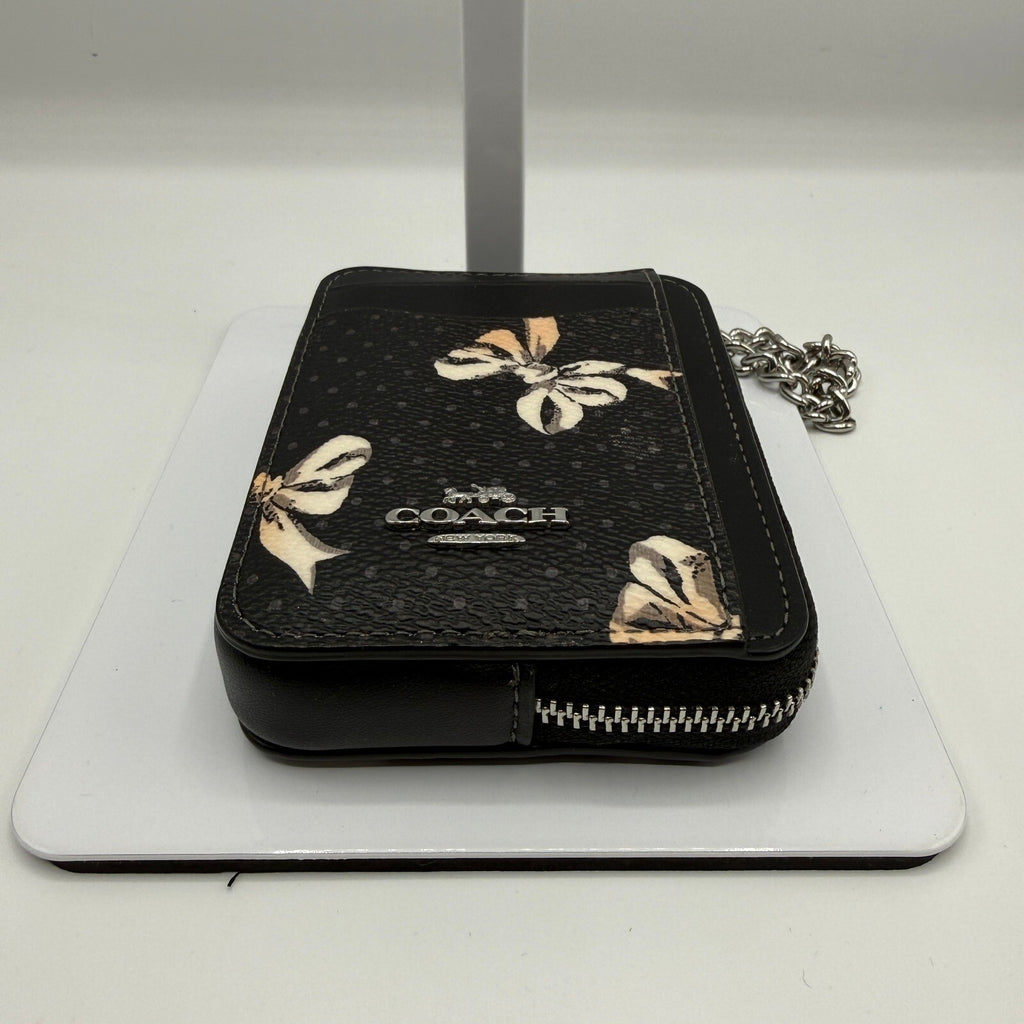 Coach Zip Card Case Black Multi Bow Print Canvas Leather Wallet CZ466