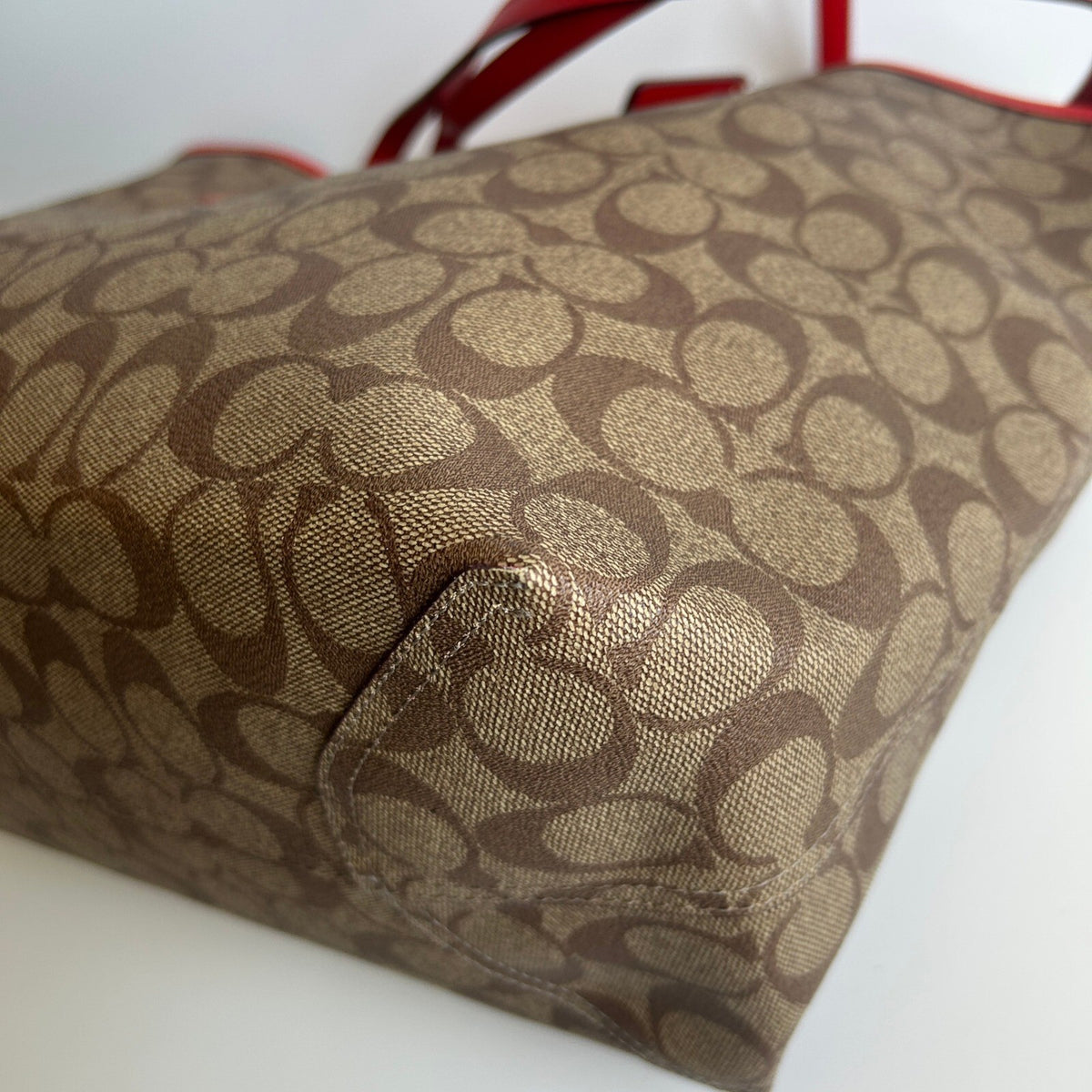Coach City Tote Miami Red Khaki Brown Signature Canvas 5696