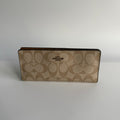 Coach Slim Wallet Khaki Signature Canvas Smooth Leather C3549