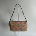 Coach Nolita 19 Pink Heart Khaki Signature Canvas Mini Shoulder Bag CQ144
