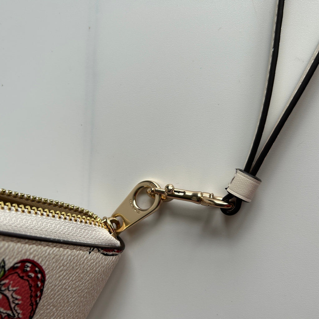 Coach Strawberry Print Chalk Multi Coated Canvas Zip Around Wallet CA090
