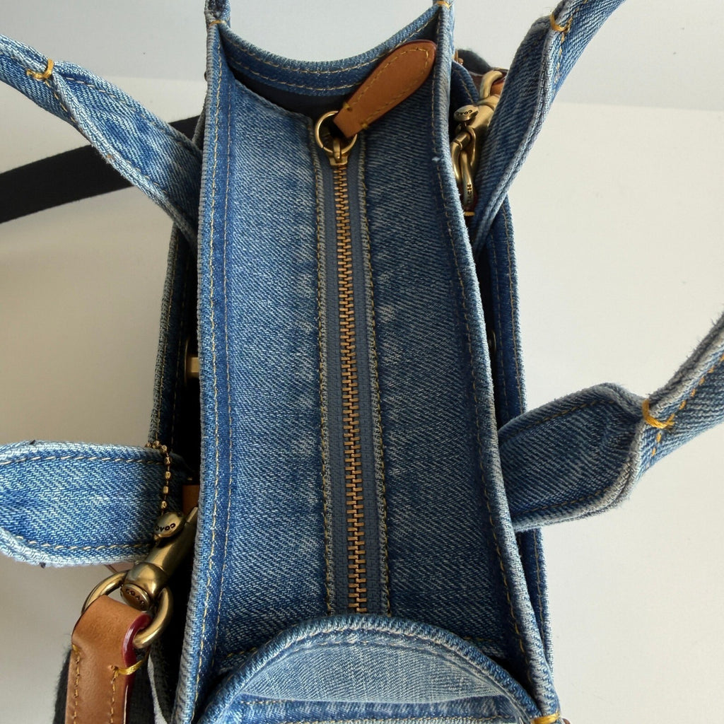 Coach Mini Cargo Tote Bag 20 Indigo Blue Denim Crossbody CZ100