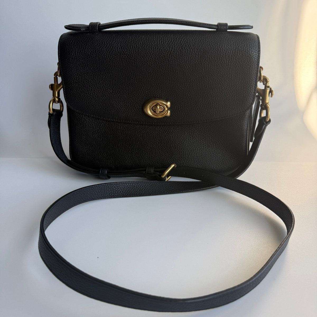 Coach Cassie 19 Black Polished Pebble Leather Crossbody Bag CV437