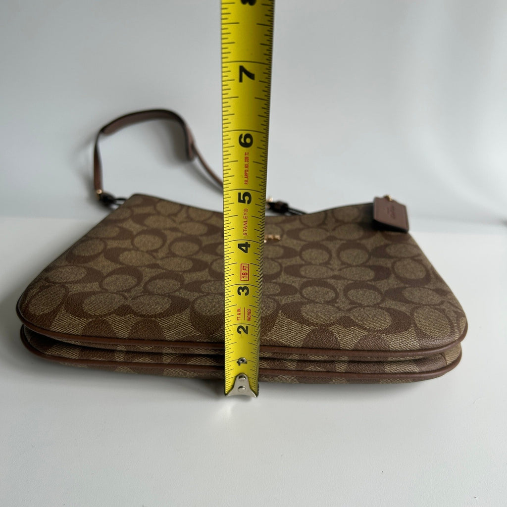 Coach Penelope Shoulder Bag Khaki Saddle Brown Signature Canvas CO953