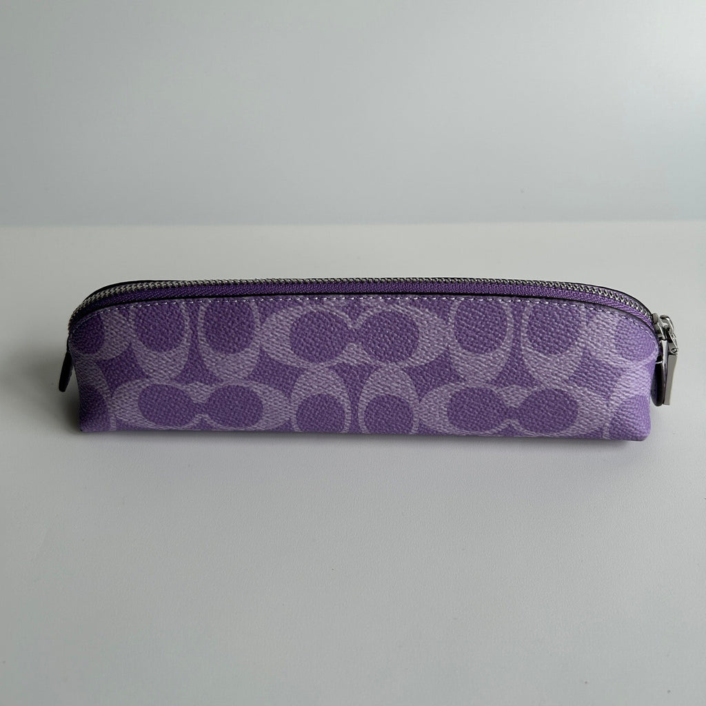 Coach Signature Pencil Case Iris Purple Coated Canvas Pouch CZ206