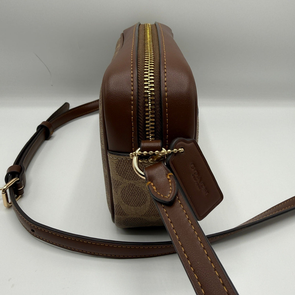 Coach Mini Jamie Camera Bag Khaki Signature Canvas Crossbody CY752