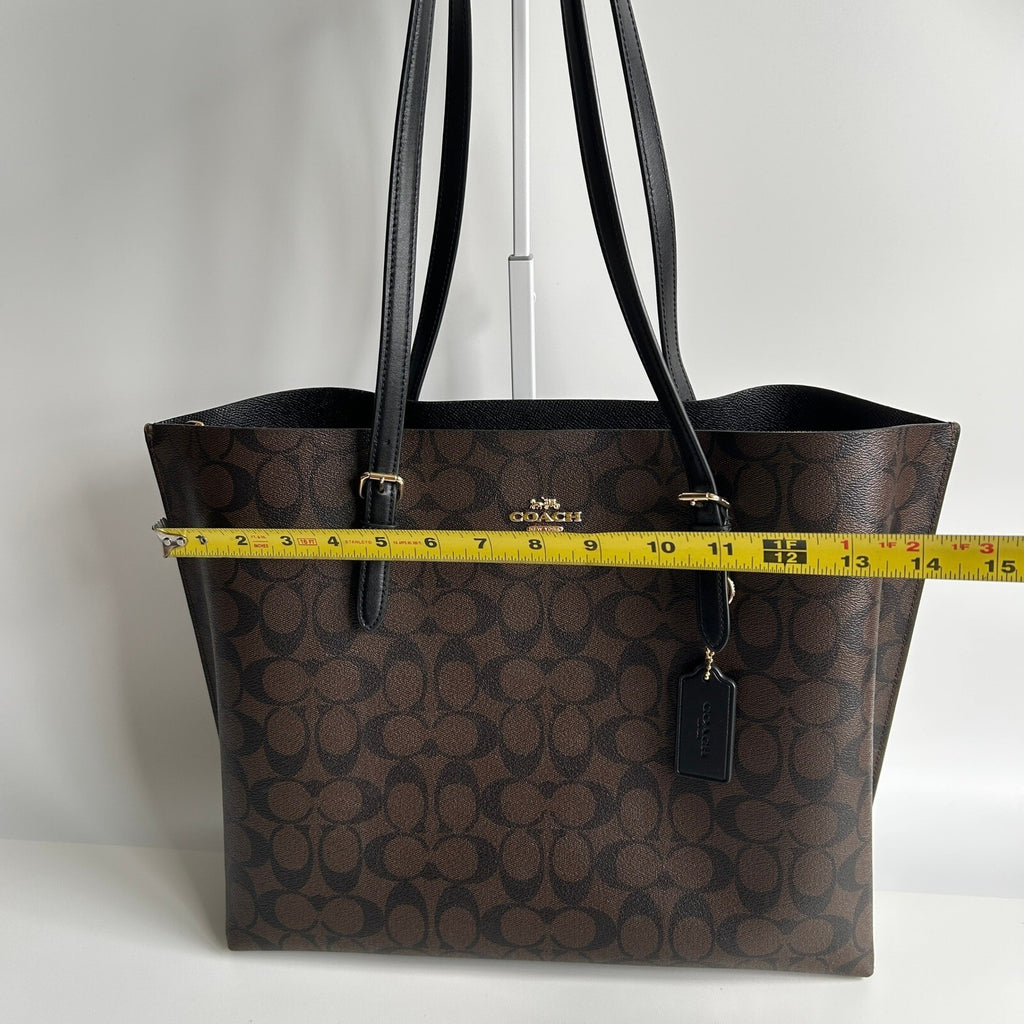 Coach Mollie Tote Bag Signature Canvas Brown Black Shoulder Bag CV967
