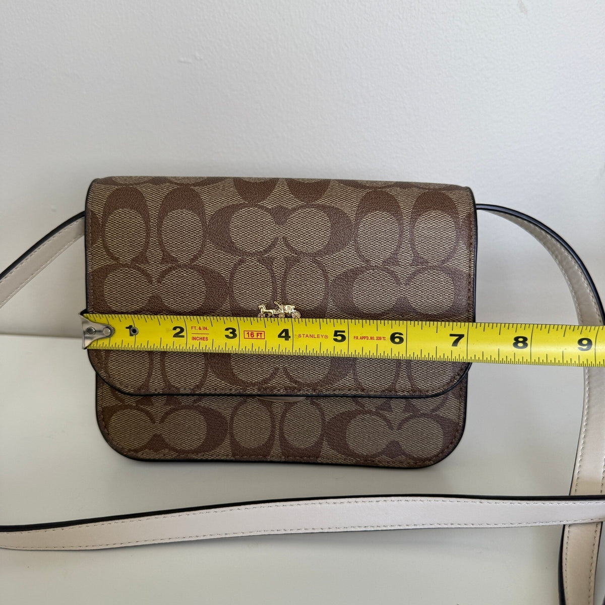 Coach Mini Brynn Flap Crossbody Bag Khaki Chalk Signature Canvas C5592