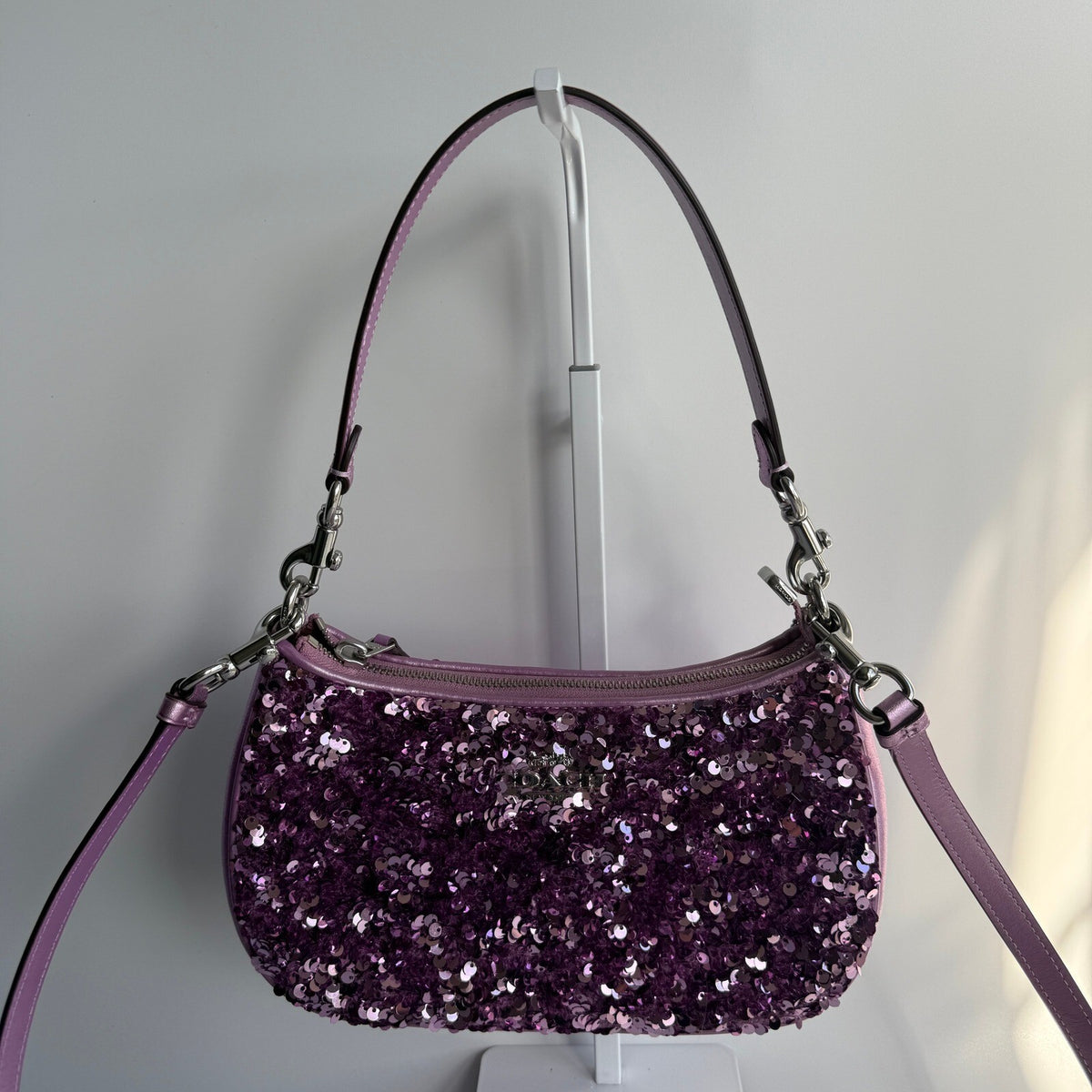 Coach Teri Shoulder Bag Lilac Purple Sequins CQ556 Crossbody Evening Purse