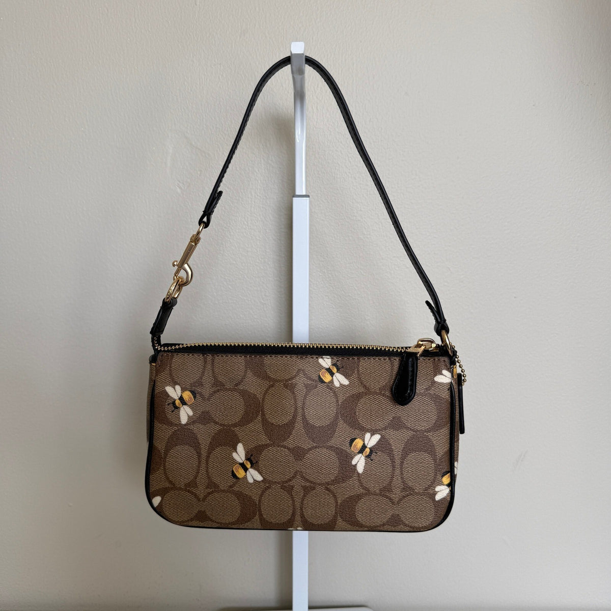 Coach Nolita 19 Brown Signature Canvas Bee Print Wristlet Bag C8673