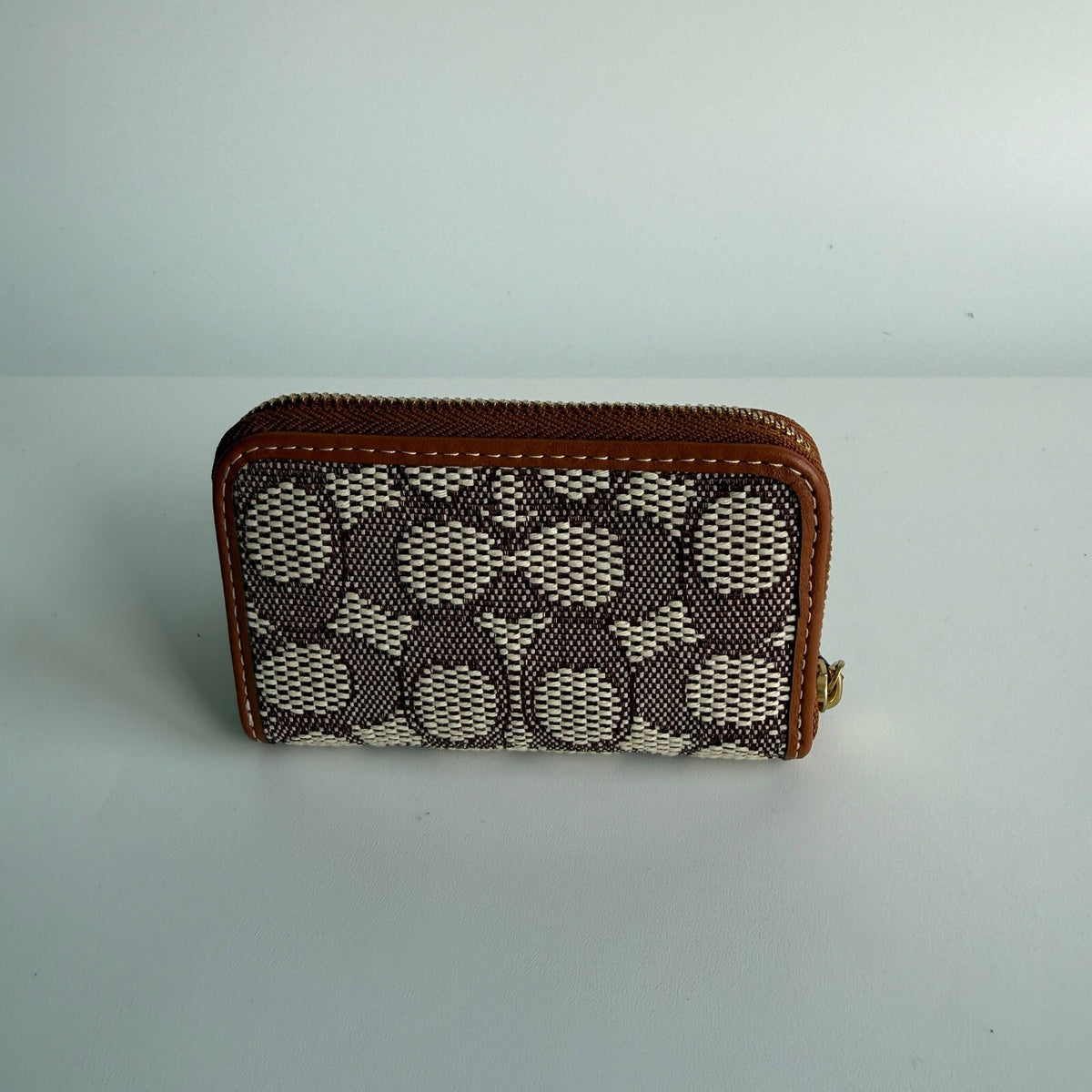 Coach Small Zip Around Wallet Cocoa Burnished Amber Jacquard Leather CAH14