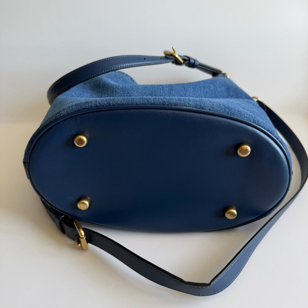 Coach Willow Bucket Bag Navy Blue Denim Leather Shoulder Crossbody CAT44