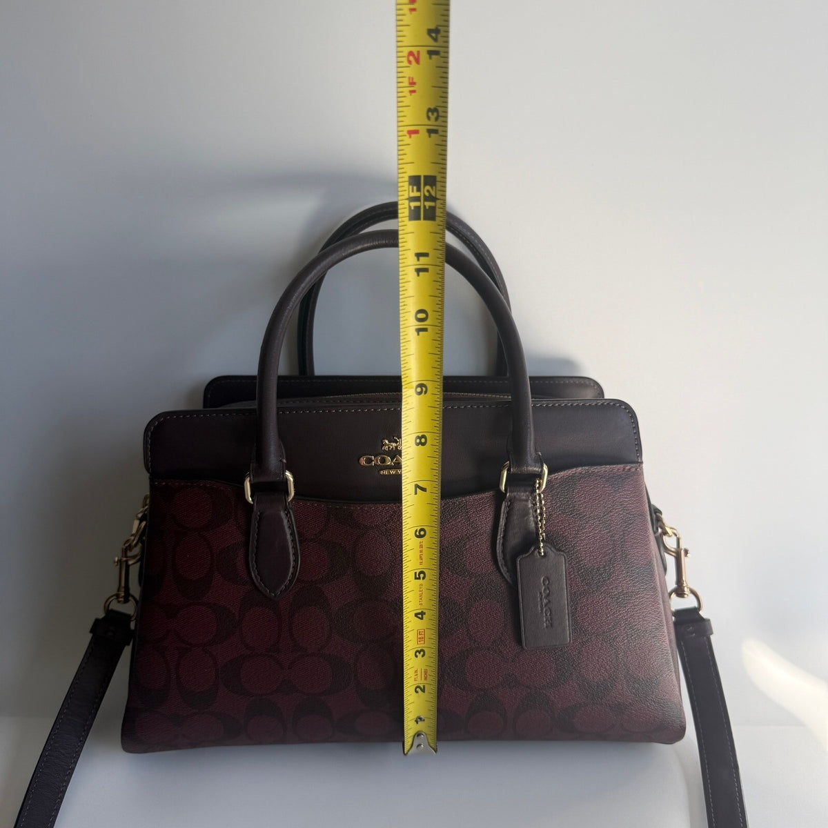 Coach Darcie Carryall Oxblood Burgundy Black Signature Canvas Bag CH488