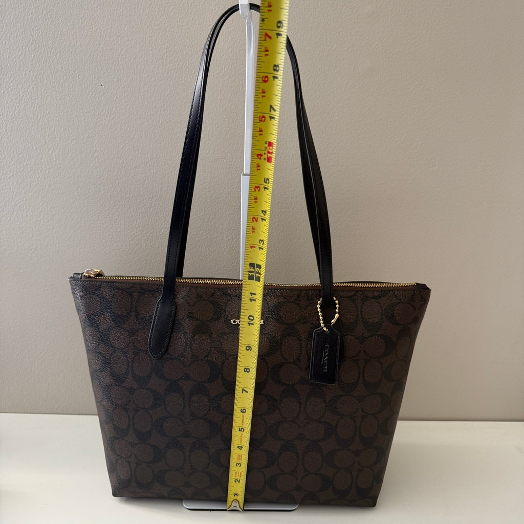 Coach Zip Top Tote Brown Black Signature Canvas Bag 4455