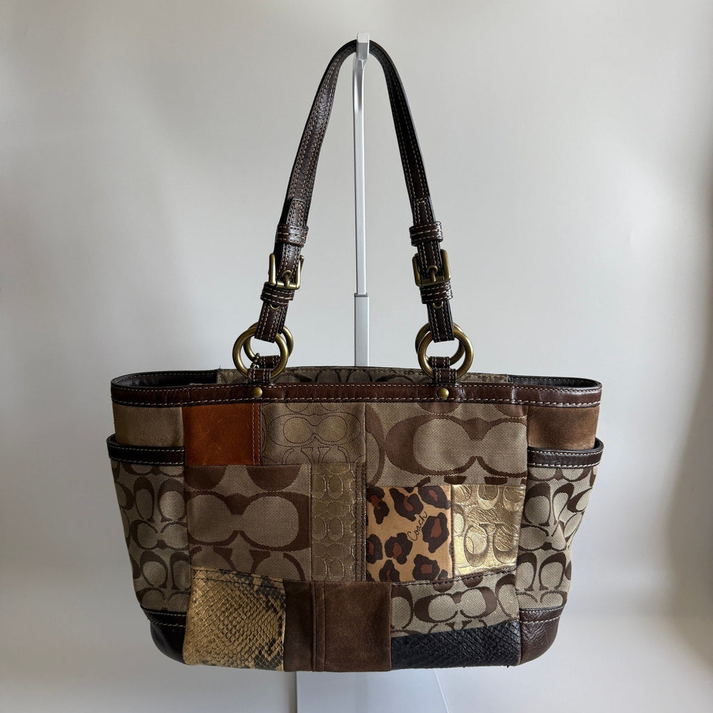 Coach Vintage Patchwork Brown Multi Canvas Suede Tote Bag 11495