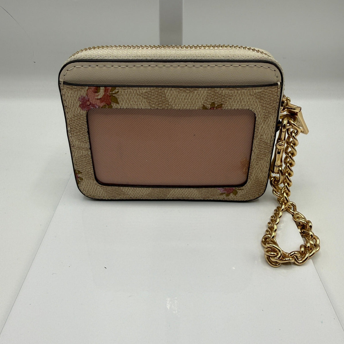 Coach Zip Card Case Signature Canvas Floral Leather Wallet CR971