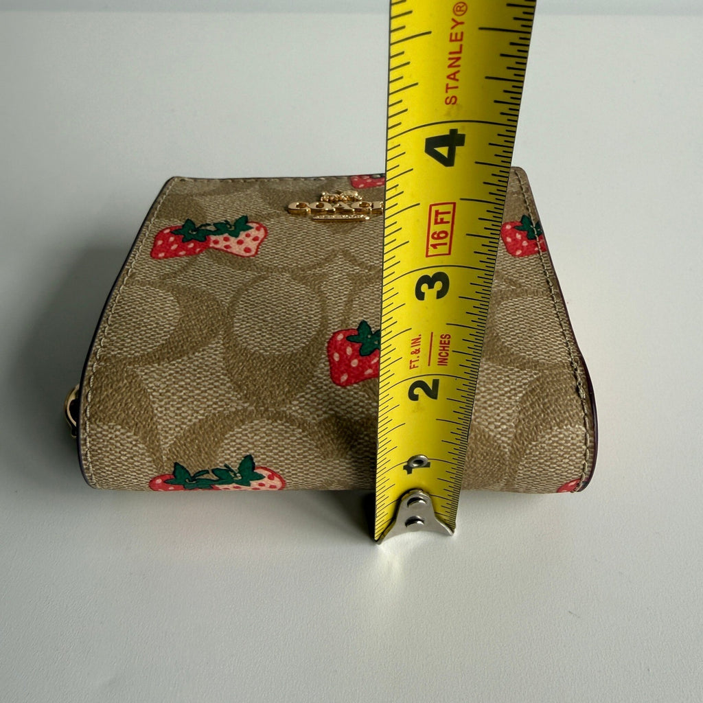 Coach Snap Wallet Wild Strawberry Khaki Multi Signature Canvas C8605