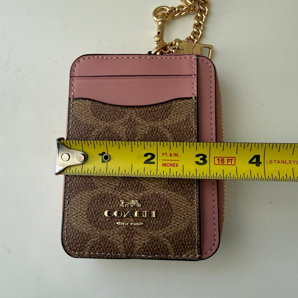 Coach Zip Card Case Tan Dusty Pink Signature Canvas CW883 Wallet