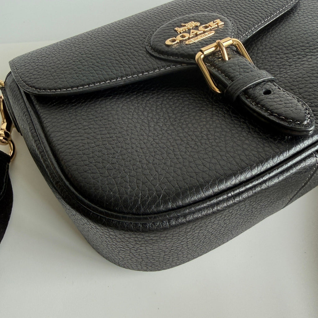 Coach Amelia Saddle Bag Black Soft Pebbled Leather Crossbody CP107