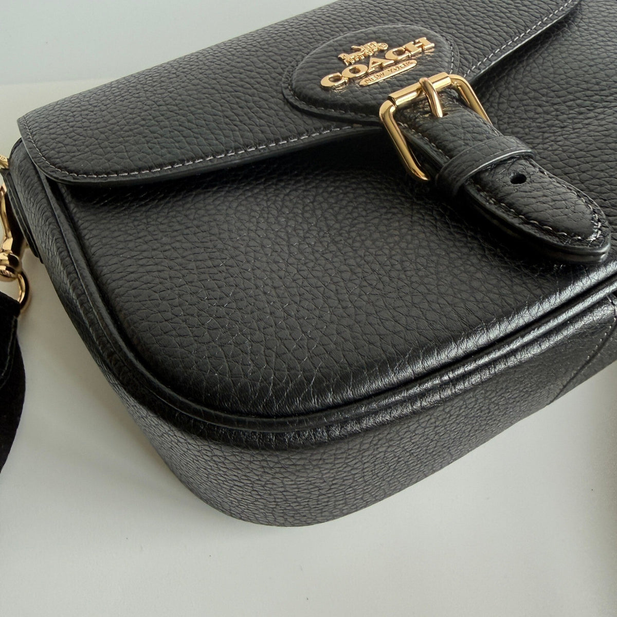 Coach Amelia Saddle Bag Black Soft Pebbled Leather Crossbody CP107